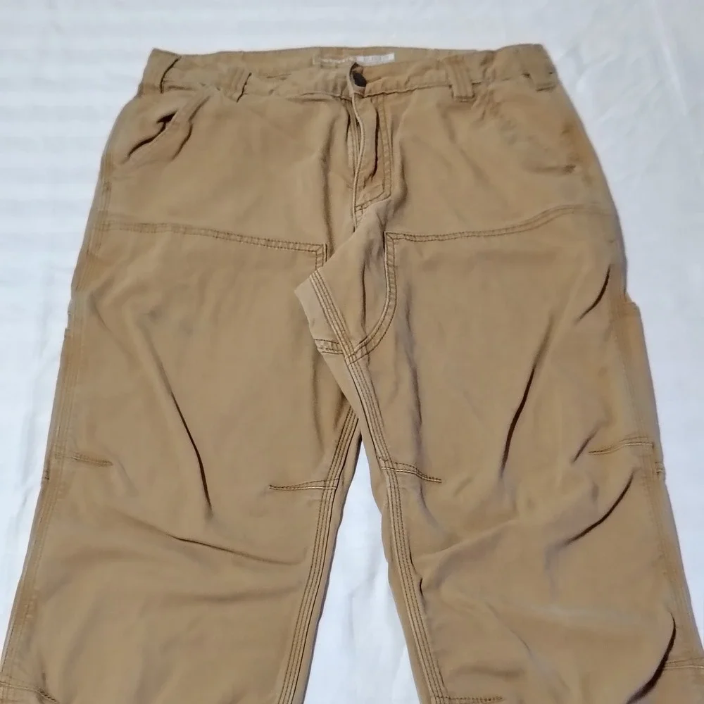 Carhartt Pants Mens 33x32 Brown Rugged Flex Double Front Canvas Utility Workwear